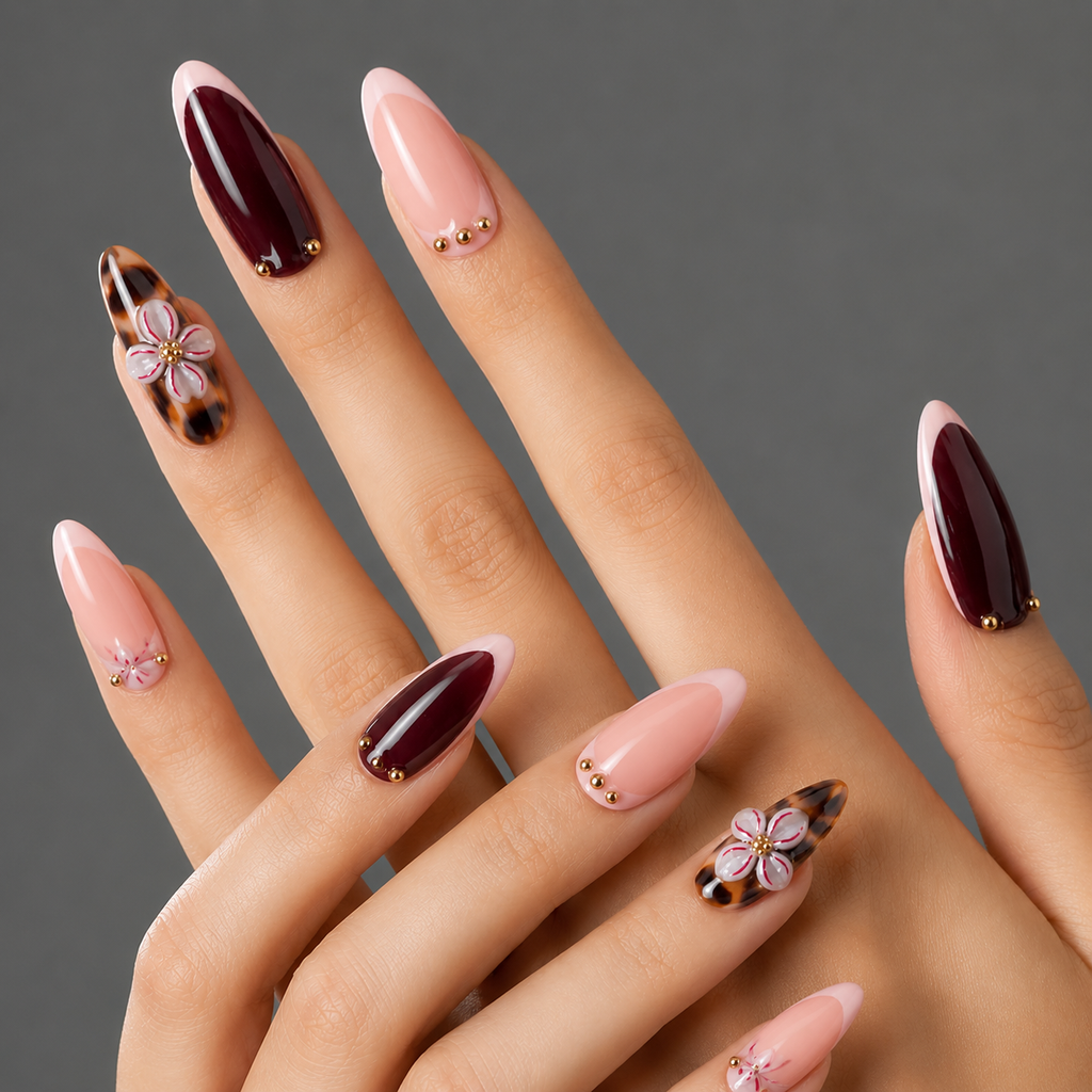 Vintage Amber Floral Press-On Nails