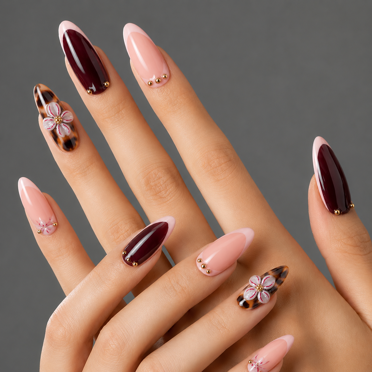 Vintage Amber Floral Press-On Nails